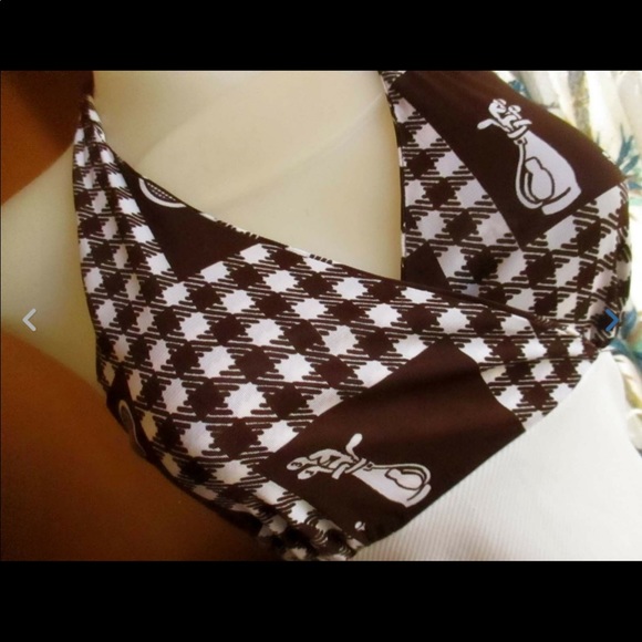 Vtg 70s Polyester BRN//WHT TENNIS/GOLF PRINT DRESS - Picture 5 of 8